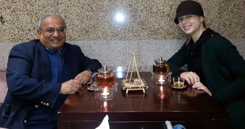 Assistant chair and program lead Manohar Kulkarni visits Emilie in Shanghai.
