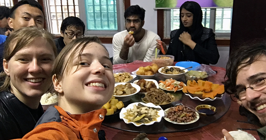 Emilie enjoys authentic Chinese food with new friends in Shanghai.
