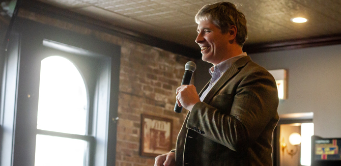 Department Chair Kevin Lynch addresses students and faculty.