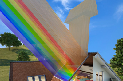 A rainbow spectrum entering a house through the roof