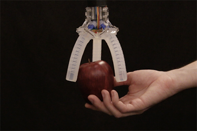 A 3D printed soft robotic hand with distributed ionogel sensors. (R. Truby)