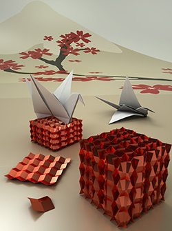 Small, 3D, origami-built metamaterials were produced, retaining the best properties without resorting to artifacts to enable folding. Illustration: Ryan Allen