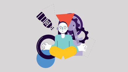 Illustration with person sitting in a meditative pose