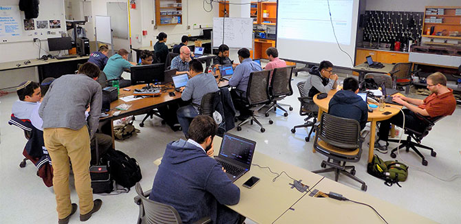 Students participate in the MSR orientation hackathon in 2017.